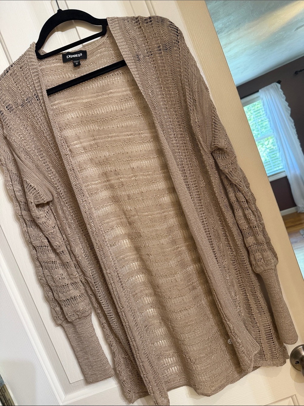 Express Open-Front Taupe Knit Cardigan
